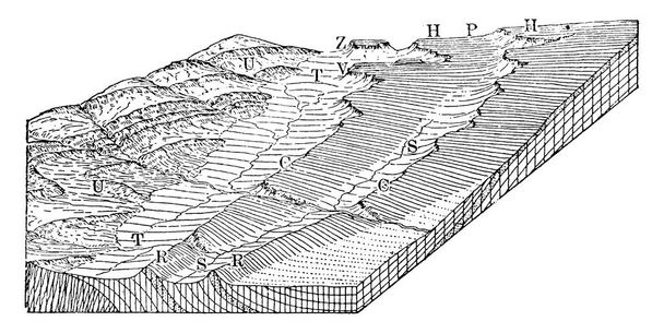 Hog-back, it is sharp crested ridge with steep slopes on both sides, formed by the erosion of steeply tilted rock layers, vintage line drawing or engraving illustration. - Vector, Image