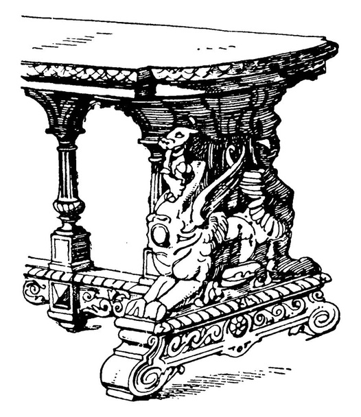 A modern asztalt néha balausterek vagy más lábak oszlopai váltják fel, emellett vintage vonalrajzot vagy gravírozó illusztrációt is alkalmaznak. - Vektor, kép