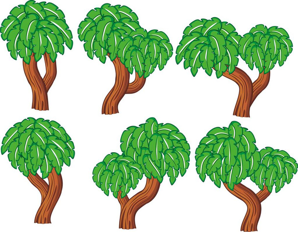 Diversità di alberi insieme isolato su sfondo bianco, illustrazione vettoriale di vari alberi in stile cartone animato - Vettoriali, immagini