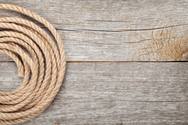 Ship rope on wooden texture background - Photo, Image