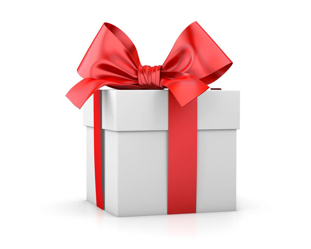 caja de regalo para Navidad, Día de Año Nuevo, caja de regalo roja fondo blanco 3d renderizado
 - Foto, Imagen