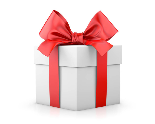 подарочная коробка на Рождество, Новый год, красный подарочная коробка белый фон 3d рендеринг - Фото, изображение