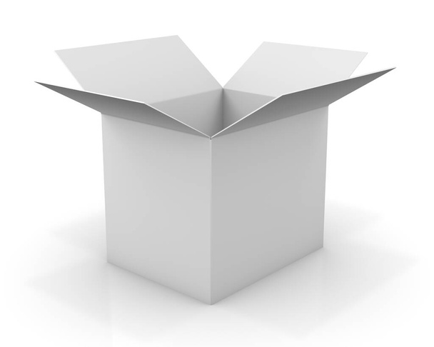 Pacchetto scatola di cartone aperto, isolato, sfondo bianco rendering 3d - Foto, immagini