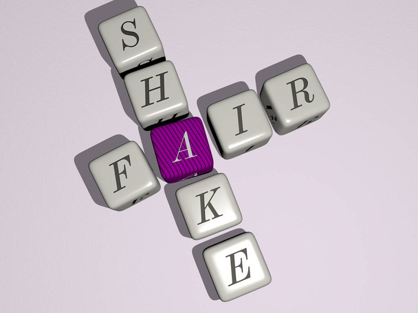 συνδυασμός FAIR SHAKE χτισμένο με κυβικά γράμματα από την κορυφή προοπτική, εξαιρετική για την παρουσίαση έννοια. ιστορικό και σύνταξη - Φωτογραφία, εικόνα