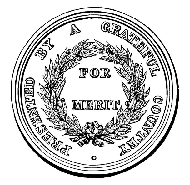 La face arrière de la médaille de gratitude a été frappée pour célébrer le traité de Gand mettant fin à la guerre de 1812, dessin à la ligne vintage ou illustration de gravure. - Vecteur, image