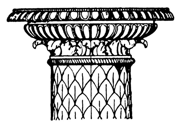 Столиця римських канделябрів, зроблена з мармуру і закінчується тарілкою або столом зверху, малюнком на старовинних лініях або малюнком на гравюрі.. - Вектор, зображення