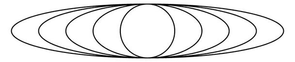 Čtyři soustředné elipsy s kruhem uprostřed, horní a dolní strany všech elipsy jsou tečna k kruhu, vinobraní čáry kreslení nebo rytí ilustrace. - Vektor, obrázek