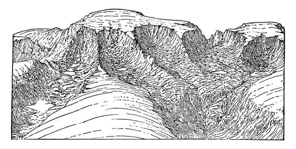 A estrutura geológica da cordilheira glaciar, linha vintage desenho ou gravura ilustração
. - Vetor, Imagem