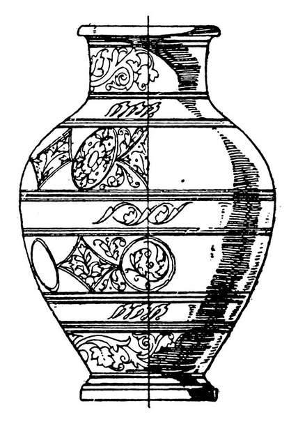 Итальянская керамика 16-го века, как правило, используется в похоронных обрядах в качестве хранилища для пепла мертвых, рисунок винтажной линии или гравировка иллюстрации. - Вектор,изображение