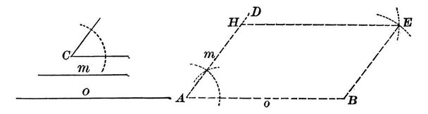 Bu iki paralel doğru m, o verilen noktalı paralel kenarlardır, klasik çizgi çizimi veya oyma çizimi. - Vektör, Görsel