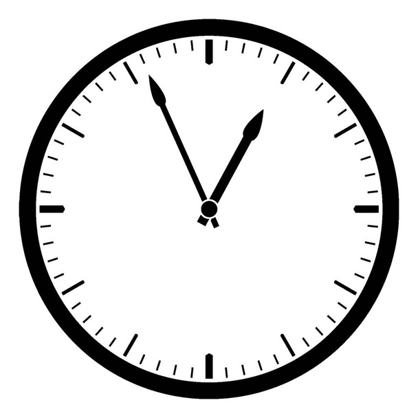 Un orologio da parete rotondo di 12 ore con lancetta delle ore e dei minuti, con indicazione del tempo 12: 56, disegno a linee vintage o illustrazione dell'incisione. - Vettoriali, immagini
