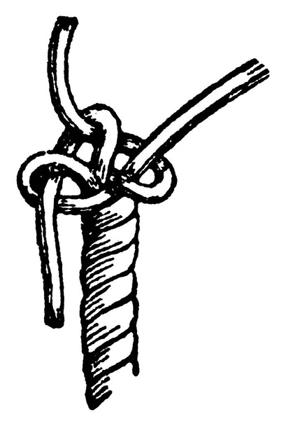 Узлы и сплайсинг включают в себя все различные методы завязывания, крепления и соединения веревок или шнуров. Чтобы предотвратить измельчение веревки на концах, самый простой способ состоит в том, чтобы служить или взбить конец небольшим шнуром, рисунком винтажной линии или гравировкой иллюстраций - Вектор,изображение