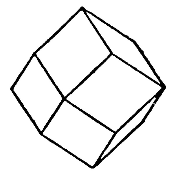 Ромбический додекаэдр, выпуклый многогранник с 12 ромбическими гранями, рисунок винтажной линии или гравировка. - Вектор,изображение