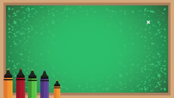 takaisin kouluun animaatio liitutaulu ja värikynät - Materiaali, video