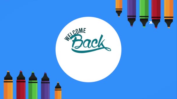back to school time lettering with colors crayons - Footage, Video