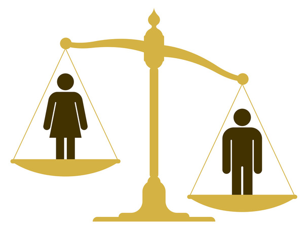 Μη ισορροπημένη κλίμακα με ενός άνδρα και μιας γυναίκας - Διάνυσμα, εικόνα
