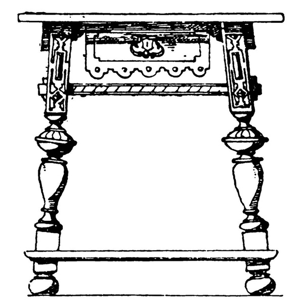 Stůl v moderním renesančním stylu s nohama, které jsou hranaté, otočené nebo někdy zakřivené. Buď stojí vzpřímeně, nebo svahu ven, vinobraní čáry kreslení nebo rytí ilustrace. - Vektor, obrázek