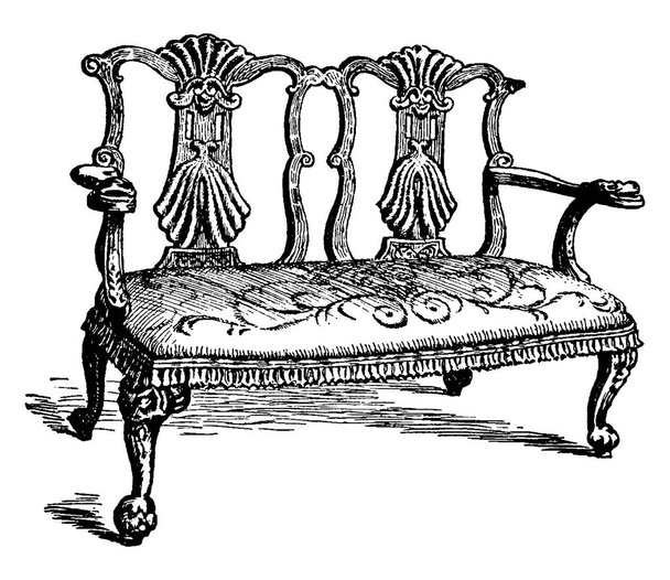 Két székhez hasonló háttámlájú kanapé két személy számára, vintage vonalrajz vagy metszet illusztráció. - Vektor, kép