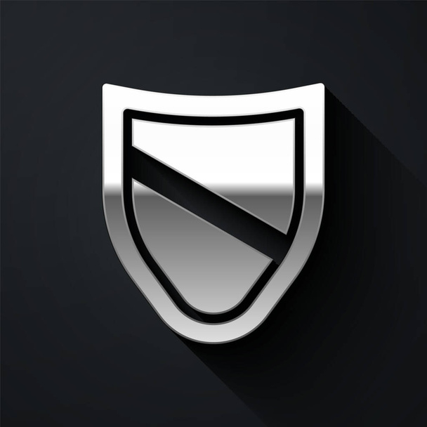 Silver Shield icon isolated on black background. Guard sign. Security, safety, protection, privacy concept. Long shadow style. Vector - Vektor, obrázek
