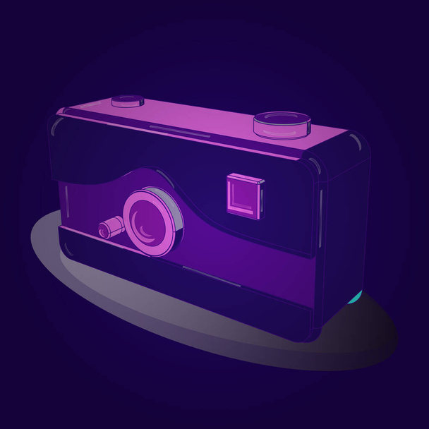 Axonometry. Drawing in violet, blue and neutral colors. Photo camera. Hand drawn sketch in Vector illustration. 3D. - Wektor, obraz