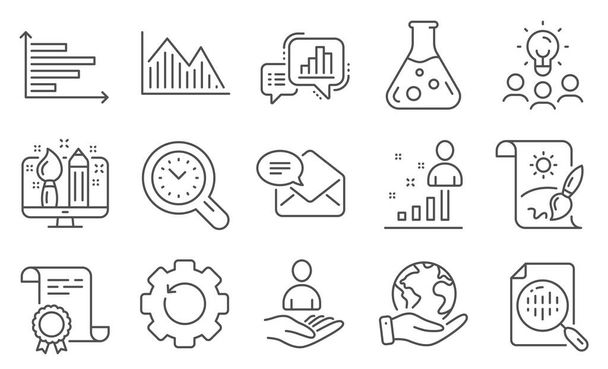 Set of Education icons, such as New mail, Graph chart. Diploma, ideas, save planet. Stats, Recruitment, Chemistry lab. Analytics chart, Investment graph, Recovery gear. Vector - Vector, Image