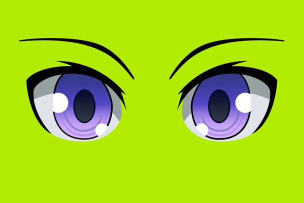 Ojos de anime sobre fondo verde - diseño de ilustración - Foto, imagen