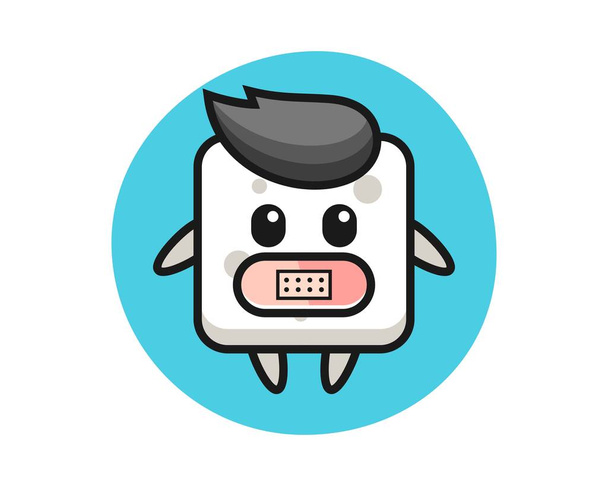 Cartoon ilustrace kostky cukru s páskou na ústech - Vektor, obrázek