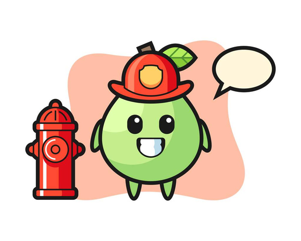 Mascot character of guava as a firefighter - Vector, Image