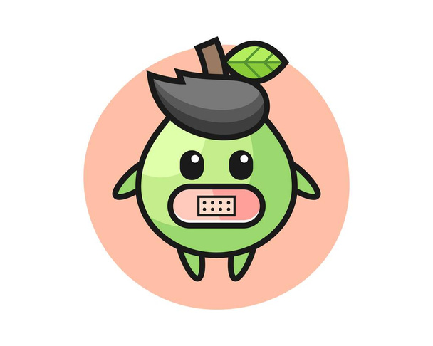 Cartoon illustration of guava with tape on mouth - Vector, Image