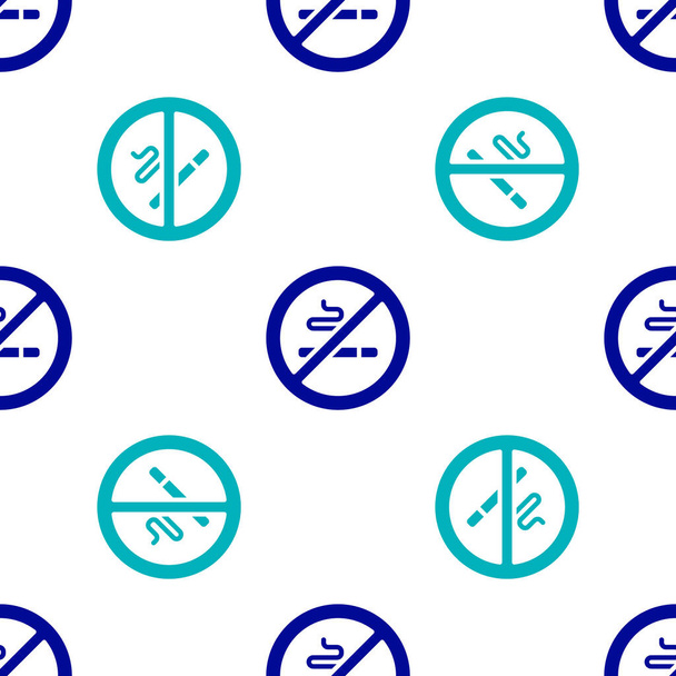 Μπλε Δεν καπνίζοντες εικονίδιο απομονωμένη αδιάλειπτη μοτίβο σε λευκό φόντο. Σύμβολο τσιγάρου. Διάνυσμα - Διάνυσμα, εικόνα