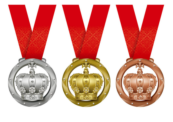 Abbildung von 3 Medaillen. Gold, Silber, Bronzemedaillen.  - Foto, Bild