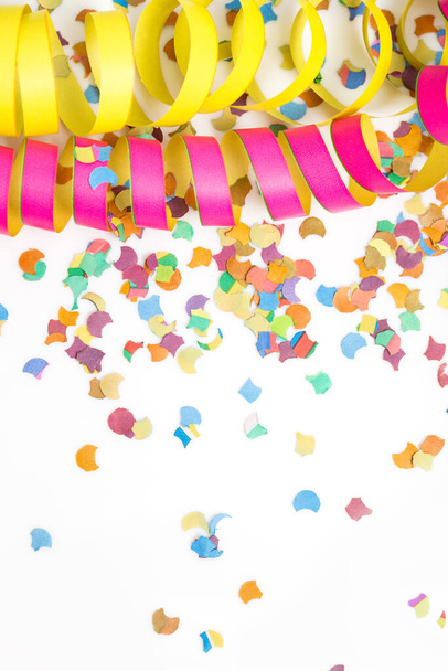 carnival background with deco like confetti and streamer, vertical - Foto, Bild