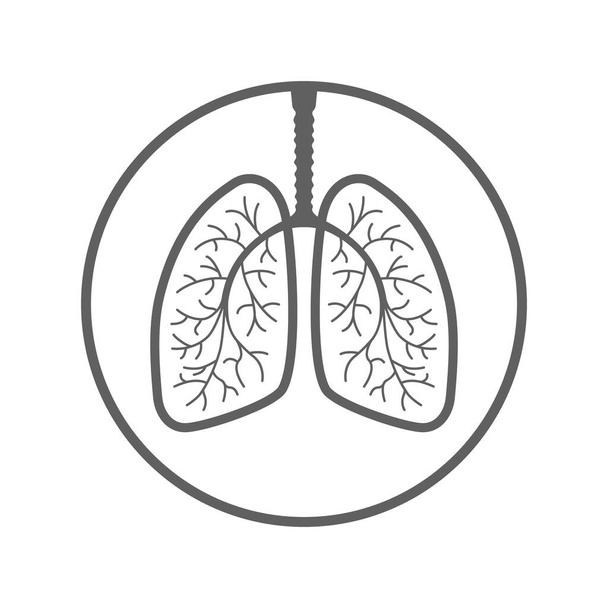 Lungs icono gráfico. Signo de pulmones humanos en el círculo aislado sobre fondo blanco. Símbolo del sistema respiratorio. Ilustración vectorial
 - Vector, imagen