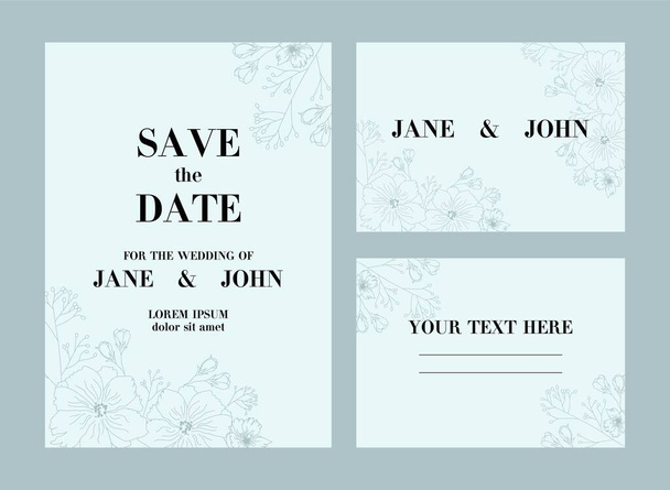 Wedding invitation cards with floral elements. vector - Vector, Image