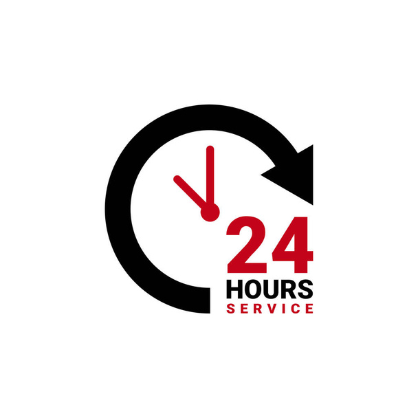 24 ore di servizio vettoriale icona per il vostro business. Logo elemento illustrazione, emblema, etichetta, distintivo, adesivo. Semplice concetto di servizio 24 ore su 24. Può essere utilizzato in web e mobile. - Vettoriali, immagini