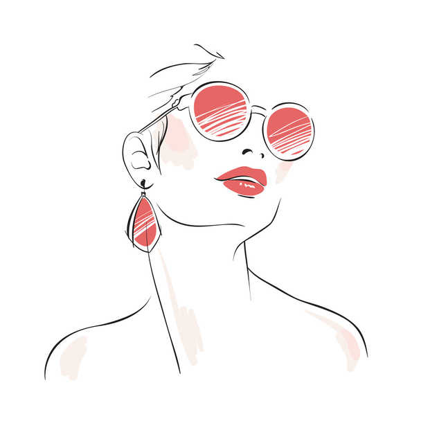 Expressive woman portrait with sunglasses - Vector, Image