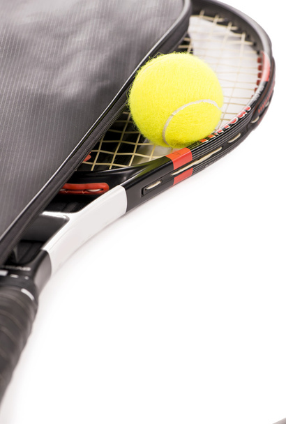 Tennis ball and racket on a white background - Φωτογραφία, εικόνα