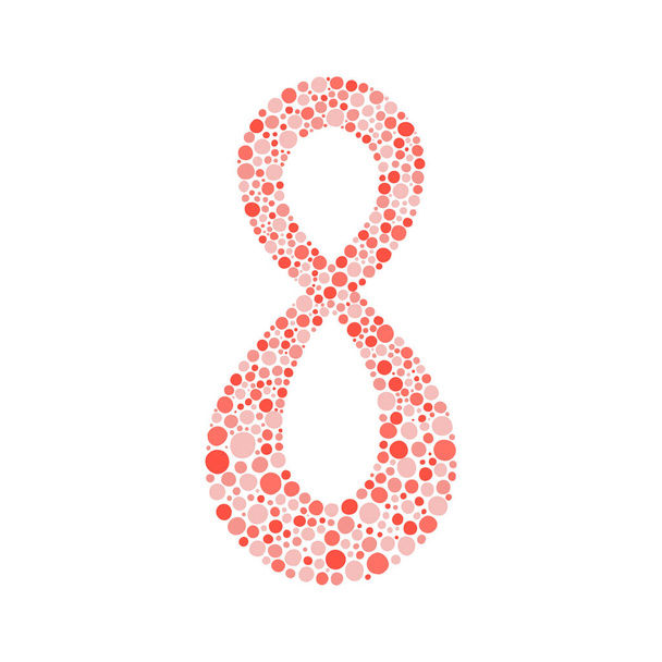 Восьмой силуэт украшен красными точками. Perfect for Woman 's Day. - Вектор,изображение