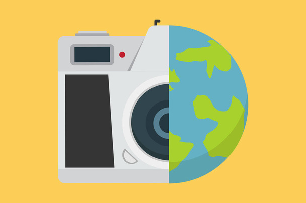 camera  Flat style vintage with earth - ベクター画像