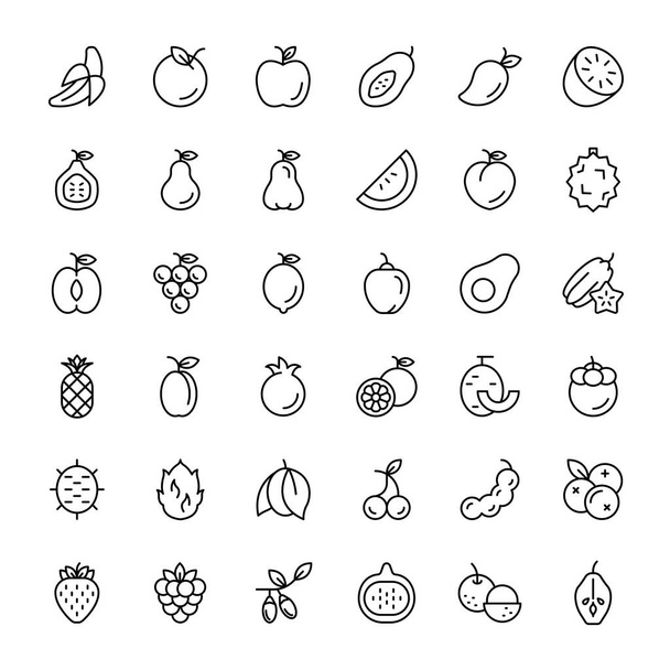 gyümölcs 36 körvonalas ikonok vektor - Vektor, kép
