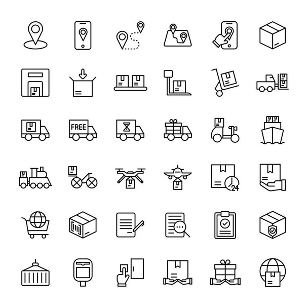parcel and delivery service 36 outline icons vector - Вектор, зображення