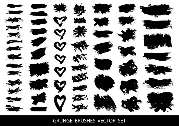 Set of black paint, ink brush strokes, brushes, lines. Dirty artistic design elements, boxes, frames for text. Vector illustration.	 - Vector, afbeelding