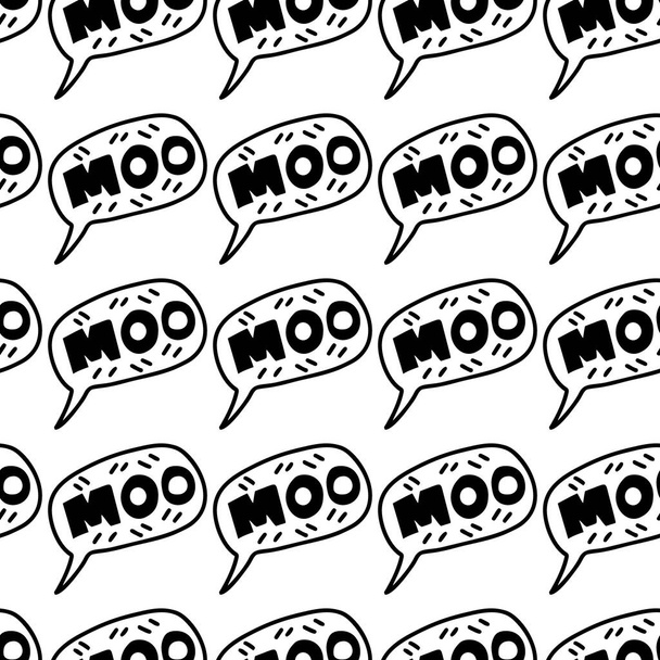Hand drawn lettering quote - Moo- in speech bubble.Seamless pattern background. Custom typography for your designs:t-shirts,bags,posters,invitation. - Vector, Image
