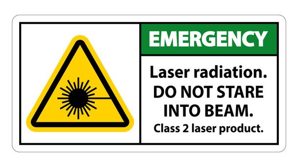 Awaryjne promieniowanie laserowe, nie patrz w wiązkę, produkt laserowy klasy 2 Znak na białym tle  - Wektor, obraz