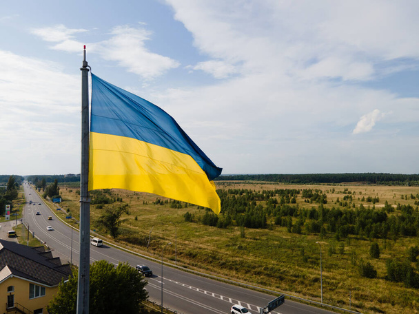 National flag of Ukraine. Kyiv. Aerial view - Фото, зображення