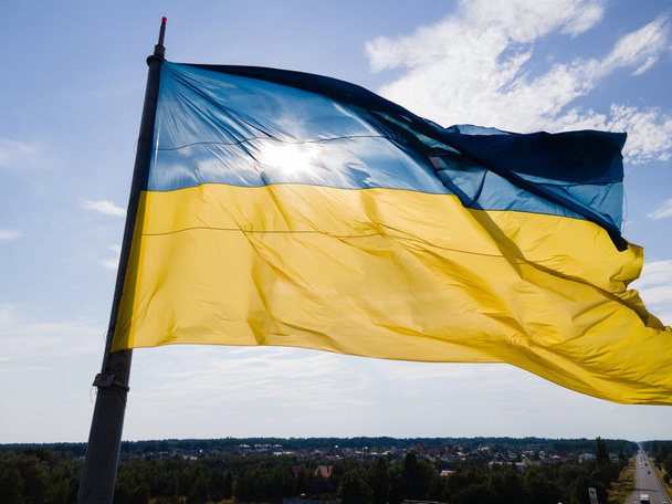 National flag of Ukraine. Kyiv. Aerial view - Фото, зображення