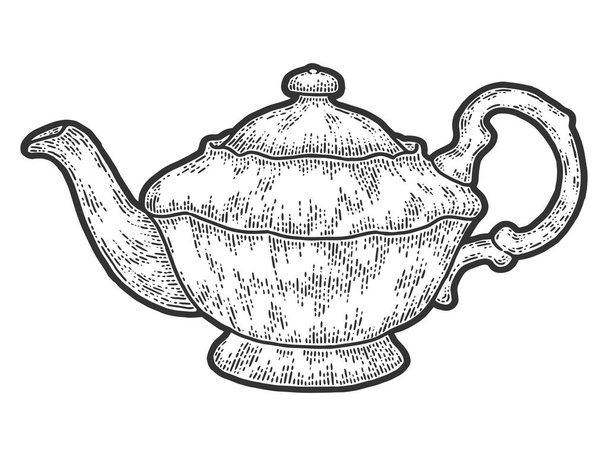 Teapot vintage. Sketch scratch board imitation. Black and white. - Vektor, obrázek