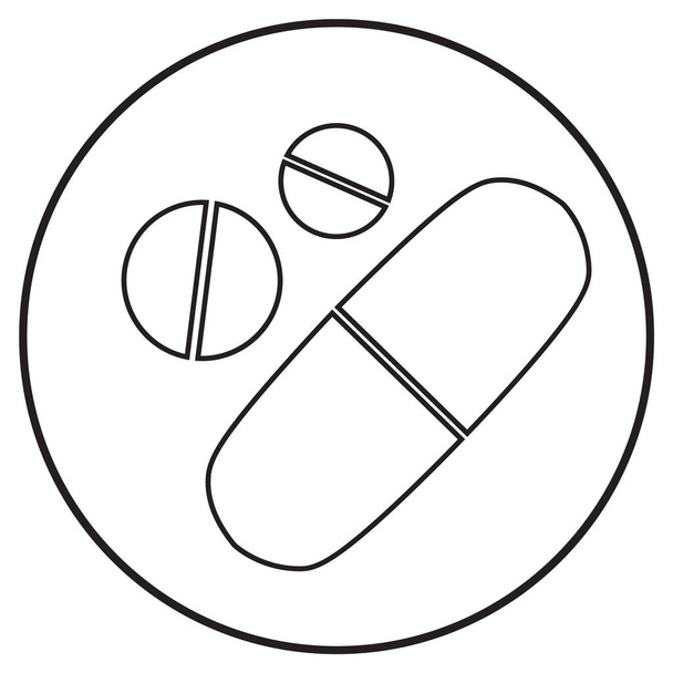 icona delle pillole; stile line art; illustrazione vettoriale, simbolo per app, stampa o web. - Vettoriali, immagini