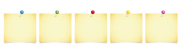 set of white note paper with colorful pins isolated on a white background - Vector, Image