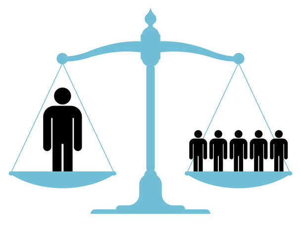 Balanced scale with a single man and a group - Vector, Image